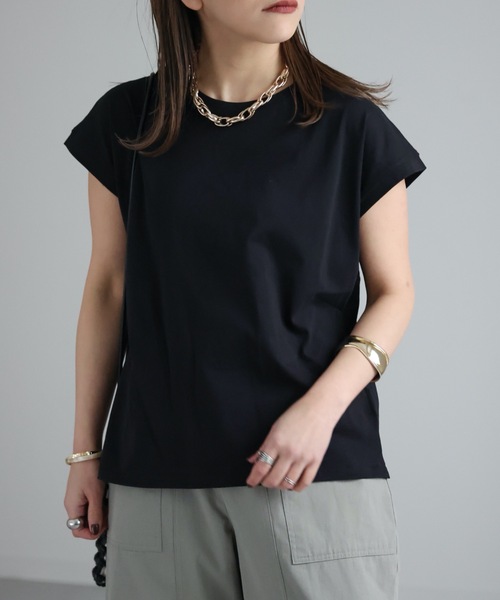 ap retro（アプレトロ）の「コットン100% フレンチスリーブTシャツ（Tシャツ/カットソー・レディース・チャコールグレー/オフホワイト/グレイッシュベージュ/ブラック・FREE）」の18枚目の写真