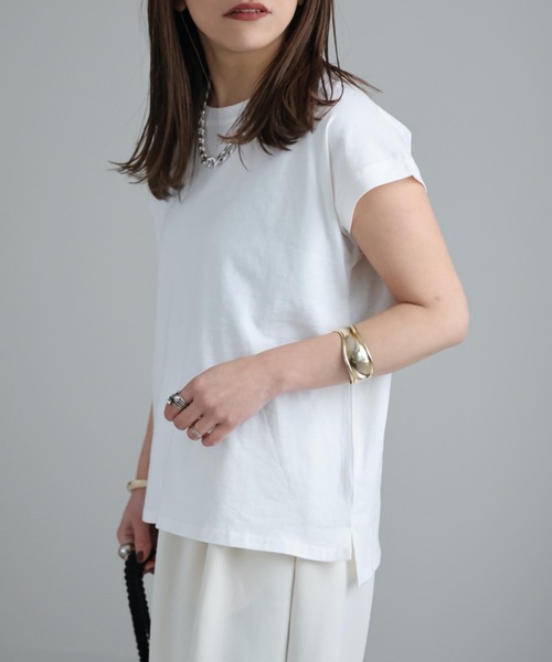 ap retro（アプレトロ）の「コットン100% フレンチスリーブTシャツ（Tシャツ/カットソー・レディース・チャコールグレー/オフホワイト/グレイッシュベージュ/ブラック・FREE）」の9枚目の写真