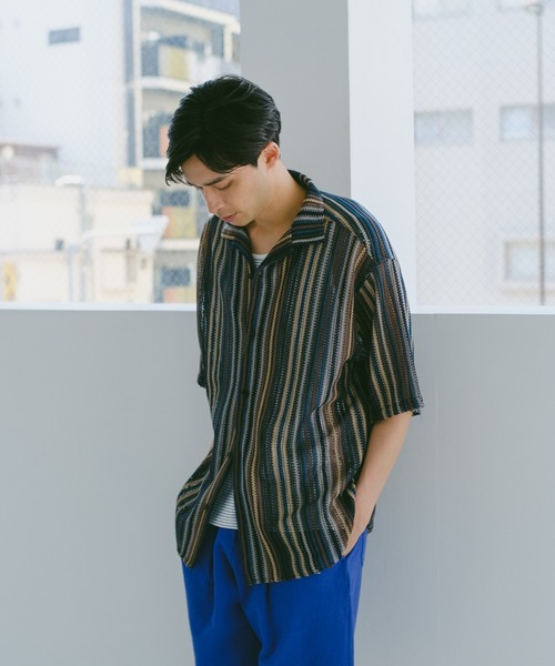 ブラウス シャツ 「WHIMSIC」ノーカラーレースアップシャツ レディース メンズ セール】【WHIMSIC】ノーカラーレースアップシャツ（シャツ