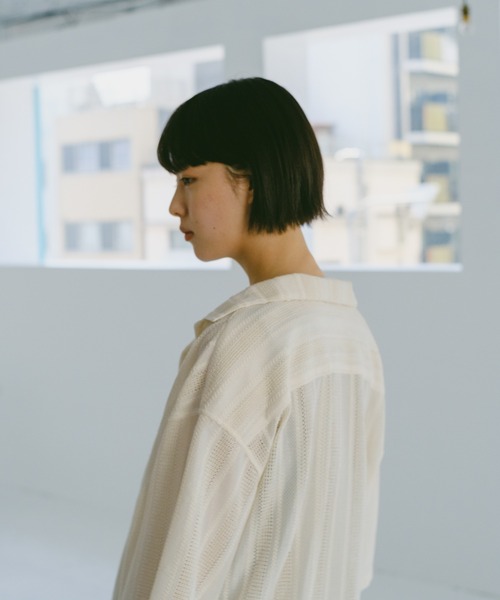 ブラウス シャツ 「WHIMSIC」ノーカラーレースアップシャツ レディース メンズ セール】【WHIMSIC】ノーカラーレースアップシャツ（シャツ