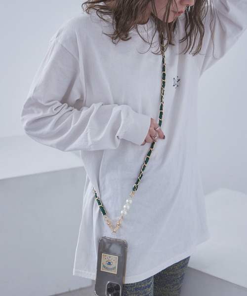 Fashion Letter(ファッションレター)の「パール&フェイクレザー スマホショルダー(スマホケース/カバー・レディース・グリーン/ピンク/ホワイト/ブラウン/ベージュ/パープル/ブルー/アイボリー/ブラック・FREE)」の13枚目の写真