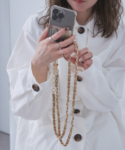Fashion Letter(ファッションレター)の「パール&フェイクレザー スマホショルダー(スマホケース/カバー・レディース・グリーン/ピンク/ホワイト/ブラウン/ベージュ/パープル/ブルー/アイボリー/ブラック・FREE)」の16枚目の写真