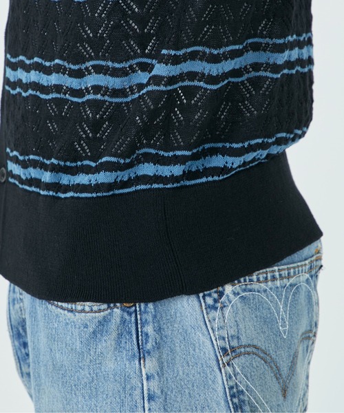 ALLEGE（アレッジ）の「Openwark Boder Cardigan（カーディガン/ボレロ・メンズ・ブラック/ベージュ・2/3）」の4枚目の写真