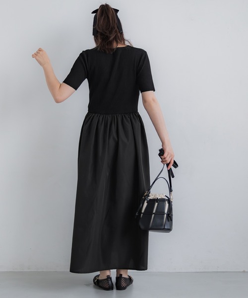 【日本製】ロイスクレヨン　ドッキングサマーワンピース　ハイネック　黒 予約販売】レイヤードニットワンピース(ワンピース)｜MACKINTOSH