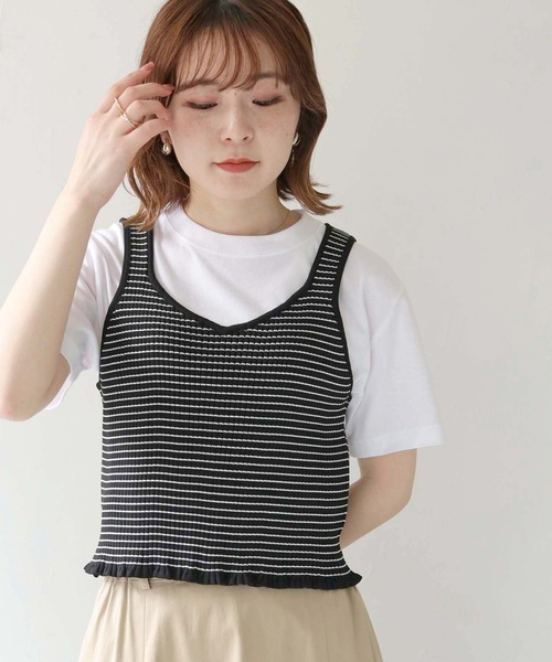 HER CLOSET(ハークローゼット)の「 【HER CLOSET】リブボーダーニットビスチェ RIB BORDER KNIT BUSTIER(ベスト・レディース・ブラック/ベージュ/オフホワイト・M)」の12枚目の写真