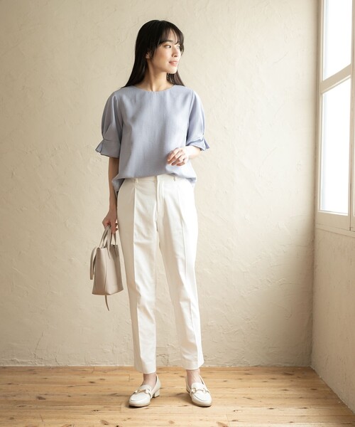 index（インデックス）の「◆ストレッチテーパードパンツ 【洗濯機洗い可/接触冷感/吸水速乾/透け防止】（その他パンツ・レディース・ライトベージュ/黄緑系/ネイビー/オフホワイト・36/38/40/42）」の8枚目の写真