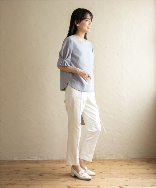 index（インデックス）の「◆ストレッチテーパードパンツ 【洗濯機洗い可/接触冷感/吸水速乾/透け防止】（その他パンツ・レディース・ライトベージュ/黄緑系/ネイビー/オフホワイト・36/38/40/42）」の9枚目の写真