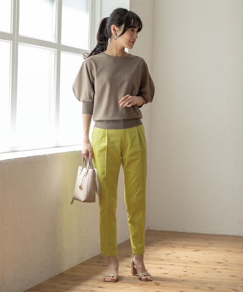 index（インデックス）の「◆ストレッチテーパードパンツ 【洗濯機洗い可/接触冷感/吸水速乾/透け防止】（その他パンツ・レディース・ライトベージュ/黄緑系/ネイビー/オフホワイト・36/38/40/42）」の17枚目の写真