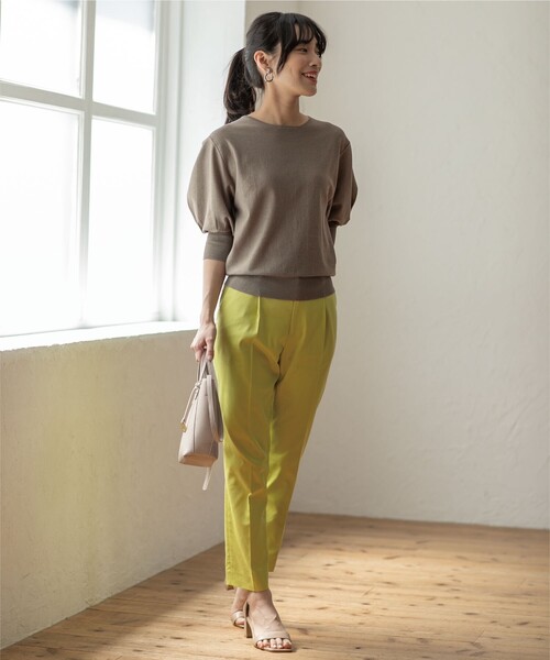 index（インデックス）の「◆ストレッチテーパードパンツ 【洗濯機洗い可/接触冷感/吸水速乾/透け防止】（その他パンツ・レディース・ライトベージュ/黄緑系/ネイビー/オフホワイト・36/38/40/42）」の18枚目の写真