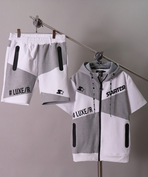 STARTER BLACK LABEL（スターターブラックレーベル）の「(RM)【STARTER BLACK LABEL × LUXE/R】ポンチ 半袖 ジップパーカー（パーカー・メンズ・ブラック×グレー/ホワイト×グレー/ブラック×ブラック・LARGE/X-LARGE/MEDIUM）」の6枚目の写真