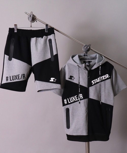 STARTER BLACK LABEL（スターターブラックレーベル）の「(RM)【STARTER BLACK LABEL × LUXE/R】ポンチ 半袖 ジップパーカー（パーカー・メンズ・ブラック×グレー/ホワイト×グレー/ブラック×ブラック・LARGE/X-LARGE/MEDIUM）」の5枚目の写真