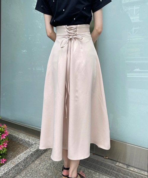 one way（ワンウェイ）の「バックレースアップフレアスカート（スカート・レディース・ブラック/ピンク/ベージュ・FREE）」の7枚目の写真