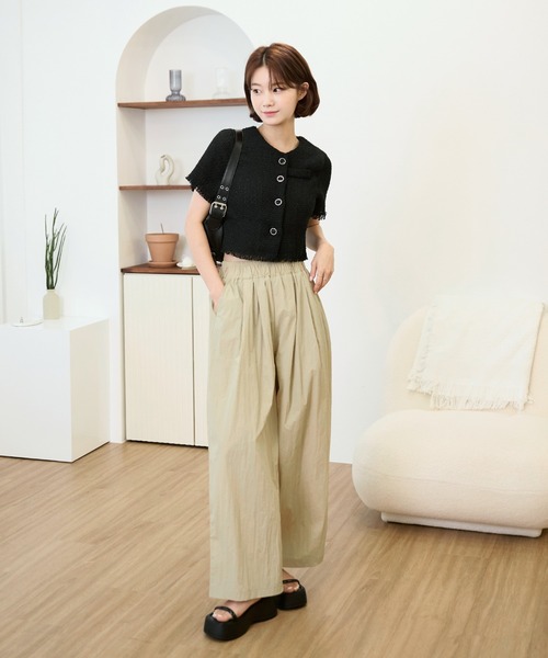 UNE MANSION(ユヌマンション)の「ウエストゴムピンタックルーズワイドワッシャーパンツ(スラックス・レディース・ライトカーキ/ベージュ/ブラック/カーキ/ピンク・FREE)」の9枚目の写真