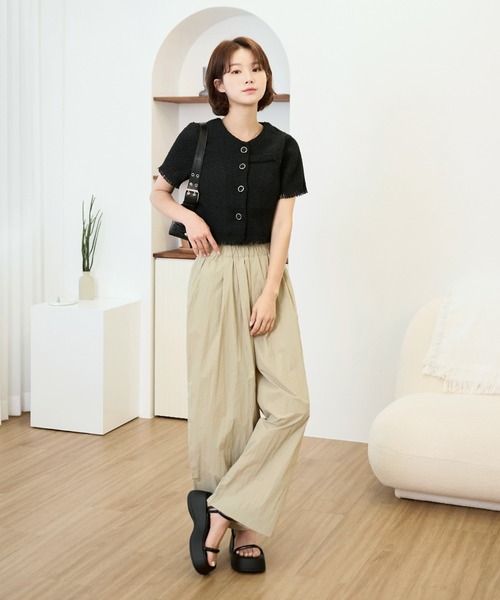 UNE MANSION(ユヌマンション)の「ウエストゴムピンタックルーズワイドワッシャーパンツ(スラックス・レディース・ライトカーキ/ベージュ/ブラック/カーキ/ピンク・FREE)」の13枚目の写真