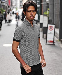 SOMEDIFF | 【SOMEDIFF】総柄襟ワイヤーポロシャツ メンズ 半袖 トップス 涼しい 快適 総柄 モノトーン 襟 きれいめ スマート(ポロシャツ)