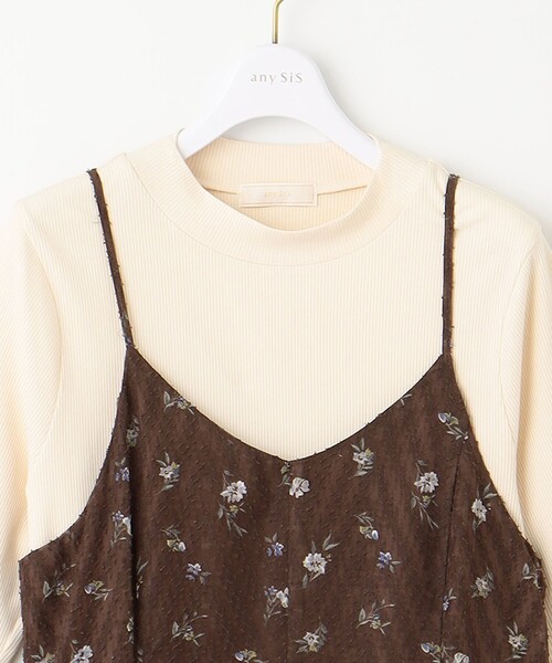 ANY SIS(エニィスィス)の「【2SET】フラワーキャミ ワンピース × リブインナー(ドレス・レディース・ダークブラウン系4/ブラック系4・3/2/1)」の10枚目の写真