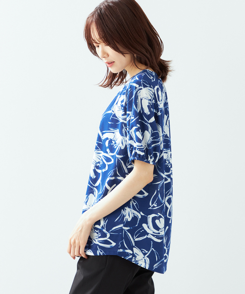 未使用◇ALPHA CUBIC×LIBERTY ◇半袖カットソー◇タナローン◇L セール】【UVカット・接触冷感・ナノファイン制菌加工】フラワー