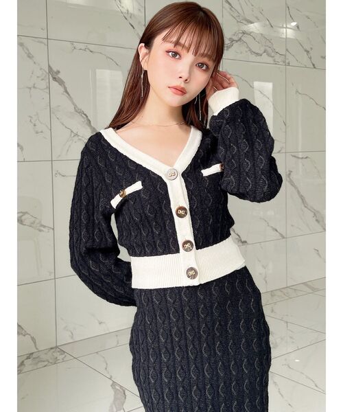 RESEXXY（リゼクシー）の「バイカラーデザインカーディガン【セットアップ着用可能】（カーディガン/ボレロ・レディース・ネイビー/ホワイト/ブラック・FREE）」の7枚目の写真
