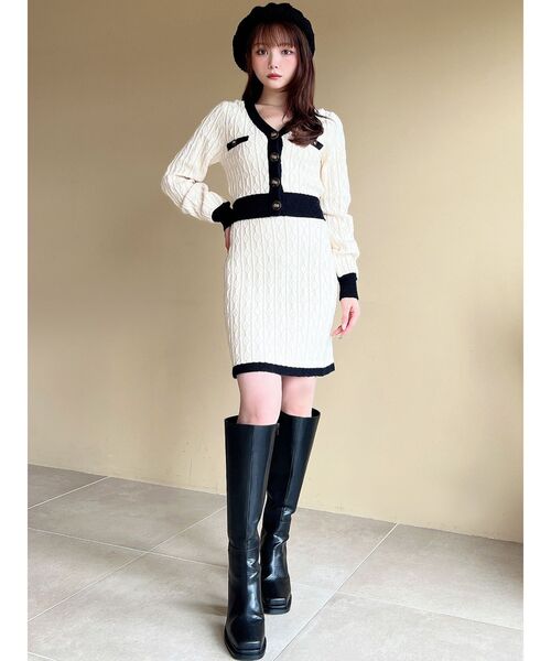 RESEXXY（リゼクシー）の「バイカラーデザインカーディガン【セットアップ着用可能】（カーディガン/ボレロ・レディース・ネイビー/ホワイト/ブラック・FREE）」の10枚目の写真