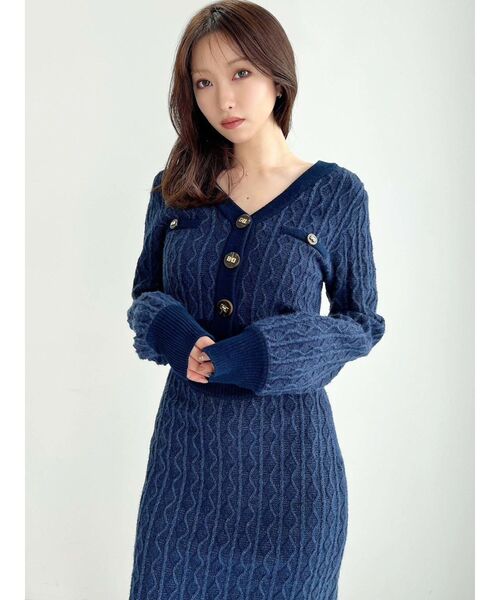 RESEXXY（リゼクシー）の「バイカラーデザインカーディガン【セットアップ着用可能】（カーディガン/ボレロ・レディース・ネイビー/ホワイト/ブラック・FREE）」の12枚目の写真