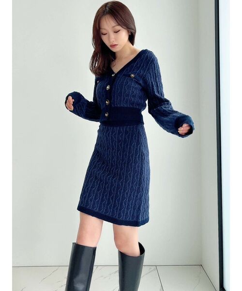 RESEXXY（リゼクシー）の「バイカラーデザインカーディガン【セットアップ着用可能】（カーディガン/ボレロ・レディース・ネイビー/ホワイト/ブラック・FREE）」の13枚目の写真