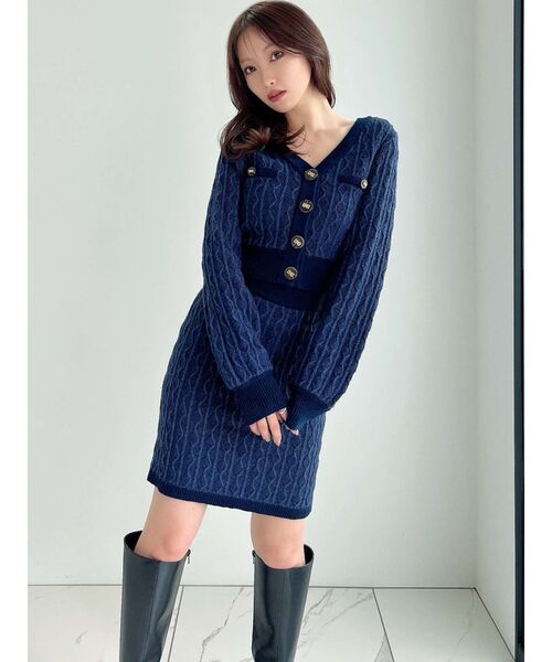 RESEXXY（リゼクシー）の「バイカラーデザインカーディガン【セットアップ着用可能】（カーディガン/ボレロ・レディース・ネイビー/ホワイト/ブラック・FREE）」の14枚目の写真