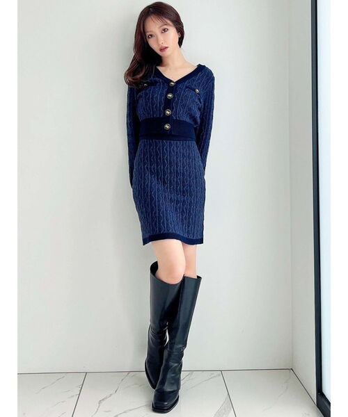 RESEXXY（リゼクシー）の「バイカラーデザインカーディガン【セットアップ着用可能】（カーディガン/ボレロ・レディース・ネイビー/ホワイト/ブラック・FREE）」の16枚目の写真