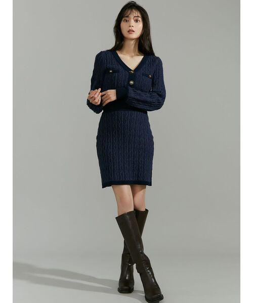 RESEXXY（リゼクシー）の「バイカラーデザインカーディガン【セットアップ着用可能】（カーディガン/ボレロ・レディース・ネイビー/ホワイト/ブラック・FREE）」の17枚目の写真