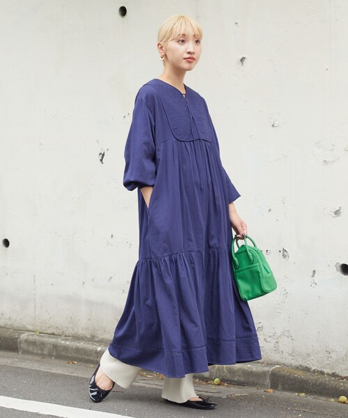 FREAK'S STORE（フリークスストア）の「限定展開　インド フロント キルティング 切替 ティアードワンピース（ワンピース・レディース・ネイビー/グリーン/ブラック/ホワイト/ワイン・MEDIUM/SMALL）」の15枚目の写真