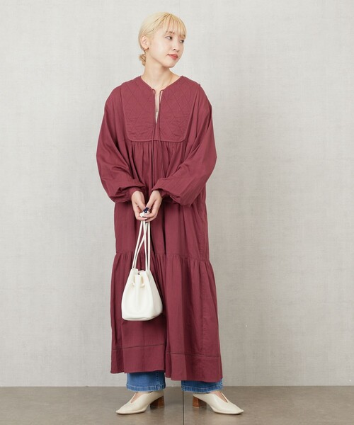 FREAK'S STORE（フリークスストア）の「限定展開　インド フロント キルティング 切替 ティアードワンピース（ワンピース・レディース・ネイビー/グリーン/ブラック/ホワイト/ワイン・MEDIUM/SMALL）」の11枚目の写真