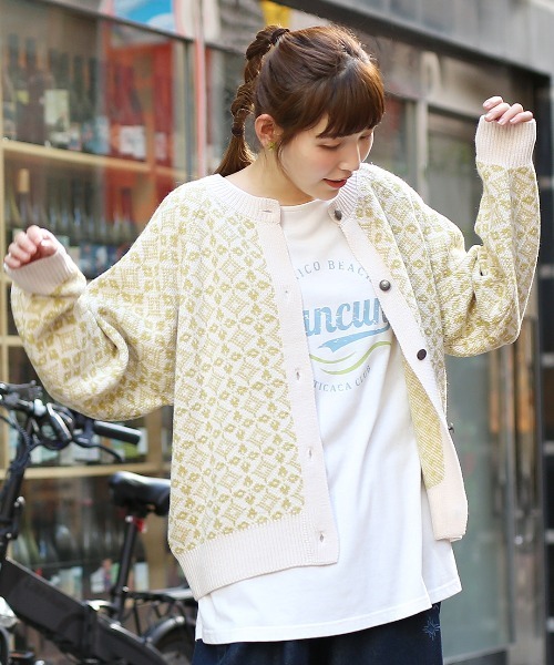 チチカカ（チチカカ）の「総柄ジャガードカーディガン（カーディガン/ボレロ・レディース・イエロー/ネイビー・FREE）」の7枚目の写真