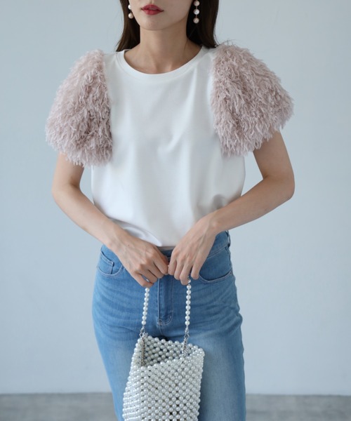 tocco closet（トッコ　クローゼット）の「【ZOZO限定】フリンジ切り替えカットプルオーバー（Tシャツ/カットソー・レディース・ピンク/ナチュラル/ブラック・M）」の3枚目の写真