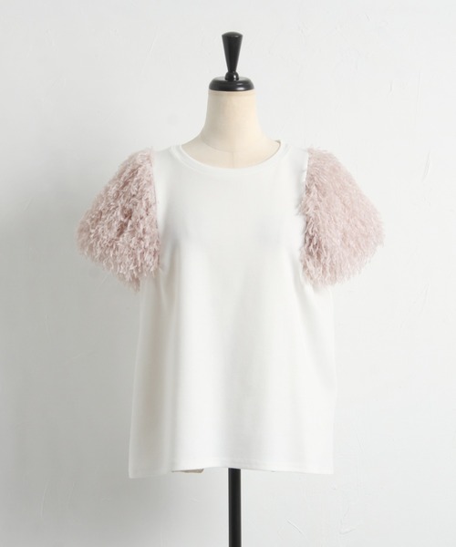 tocco closet（トッコ　クローゼット）の「【ZOZO限定】フリンジ切り替えカットプルオーバー（Tシャツ/カットソー・レディース・ピンク/ナチュラル/ブラック・M）」の7枚目の写真