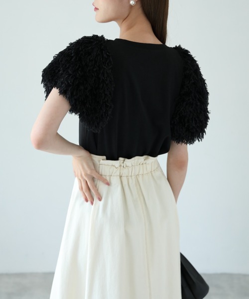 tocco closet（トッコ　クローゼット）の「【ZOZO限定】フリンジ切り替えカットプルオーバー（Tシャツ/カットソー・レディース・ピンク/ナチュラル/ブラック・M）」の5枚目の写真