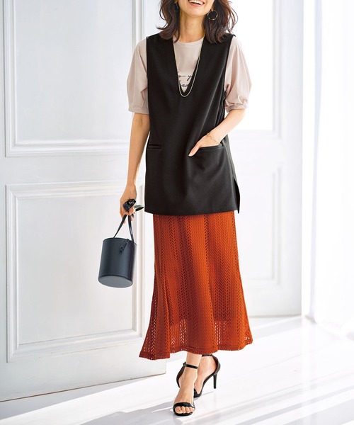 BELLUNA（ベルーナ）の「レース使いフレアーデザインスカート（スカート・レディース・グリーン/ブラック/オレンジ・MEDIUM/X-LARGE/SMALL/LARGE）」の9枚目の写真