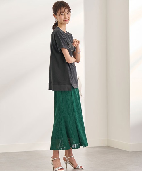 BELLUNA（ベルーナ）の「レース使いフレアーデザインスカート（スカート・レディース・グリーン/ブラック/オレンジ・MEDIUM/X-LARGE/SMALL/LARGE）」の6枚目の写真