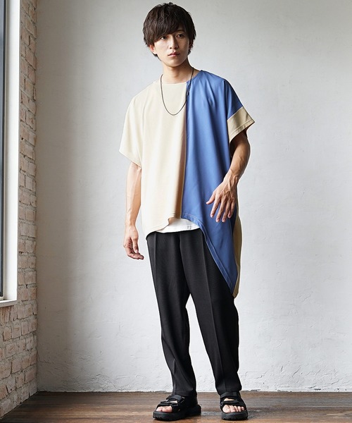 アシメデザインでモードに浸る】バイカラーアシメトリーカットソー