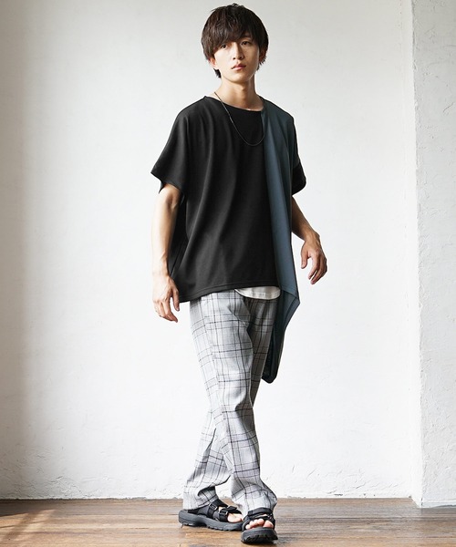 ArguECulturE ストリート バイカラー 切替 ロゴ 半袖Tシャツ アシメデザインでモードに浸る】バイカラーアシメトリー