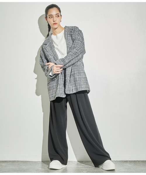 ANAP（アナップ）の「チェックミドル丈ジャケットコート【セットアップ対応】（テーラードジャケット・レディース・ベージュ/ブラック・FREE）」の8枚目の写真