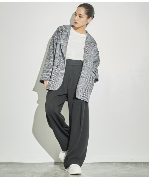 ANAP（アナップ）の「チェックミドル丈ジャケットコート【セットアップ対応】（テーラードジャケット・レディース・ベージュ/ブラック・FREE）」の9枚目の写真