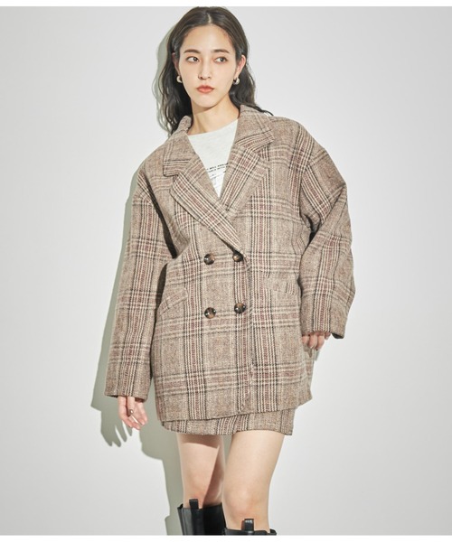 ANAP（アナップ）の「チェックミドル丈ジャケットコート【セットアップ対応】（テーラードジャケット・レディース・ベージュ/ブラック・FREE）」の13枚目の写真