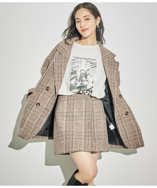 ANAP（アナップ）の「チェックミドル丈ジャケットコート【セットアップ対応】（テーラードジャケット・レディース・ベージュ/ブラック・FREE）」の11枚目の写真