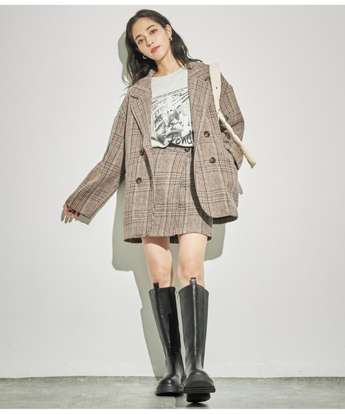 ANAP（アナップ）の「チェックミドル丈ジャケットコート【セットアップ対応】（テーラードジャケット・レディース・ベージュ/ブラック・FREE）」の14枚目の写真