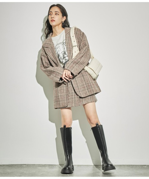 ANAP（アナップ）の「チェックミドル丈ジャケットコート【セットアップ対応】（テーラードジャケット・レディース・ベージュ/ブラック・FREE）」の15枚目の写真