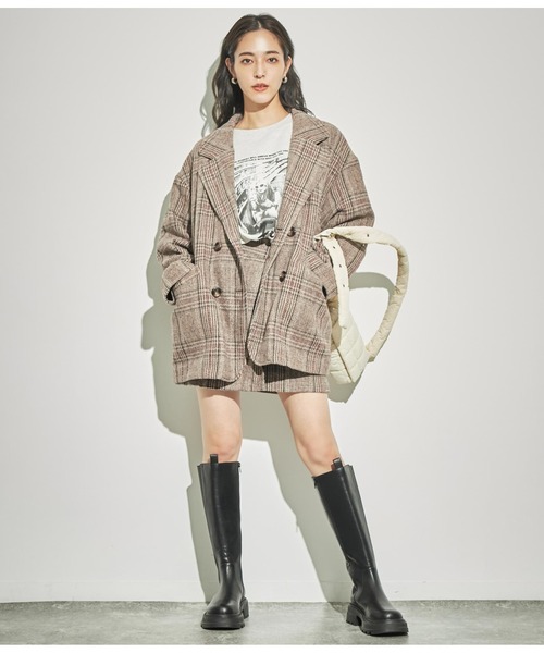 ANAP（アナップ）の「チェックミドル丈ジャケットコート【セットアップ対応】（テーラードジャケット・レディース・ベージュ/ブラック・FREE）」の16枚目の写真