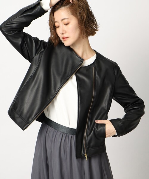 grove（グローブ）の「◆ミニマルなデザインで綺麗めに着こなせるライダースジャケット（ライダースジャケット・レディース・ブラック/ナチュラル・02/03/01/05/04）」の21枚目の写真