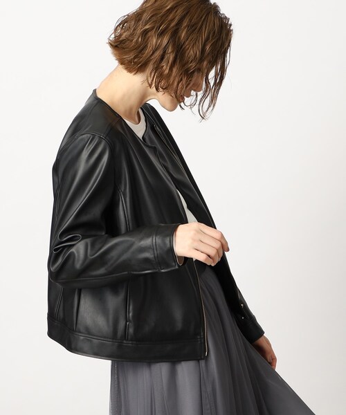 grove（グローブ）の「◆ミニマルなデザインで綺麗めに着こなせるライダースジャケット（ライダースジャケット・レディース・ブラック/ナチュラル・02/03/01/05/04）」の20枚目の写真