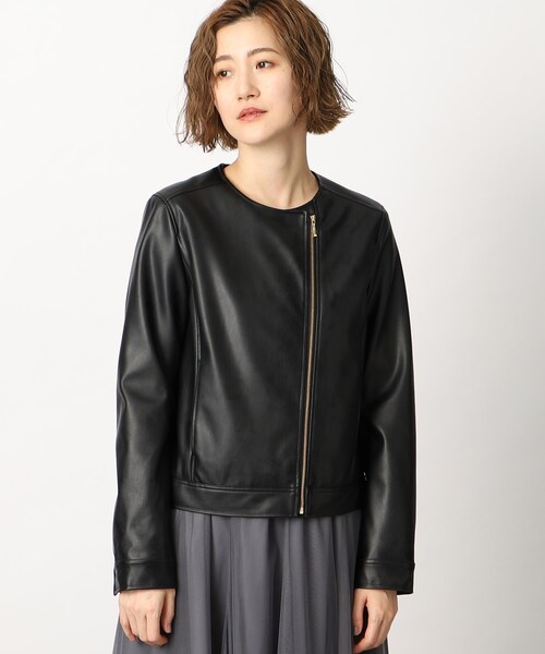 grove（グローブ）の「◆ミニマルなデザインで綺麗めに着こなせるライダースジャケット（ライダースジャケット・レディース・ブラック/ナチュラル・02/03/01/05/04）」の10枚目の写真
