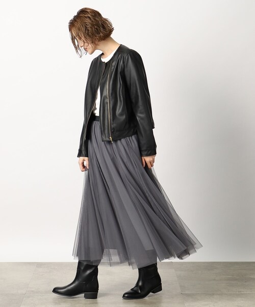 grove（グローブ）の「◆ミニマルなデザインで綺麗めに着こなせるライダースジャケット（ライダースジャケット・レディース・ブラック/ナチュラル・02/03/01/05/04）」の3枚目の写真