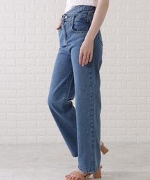 ハイウエストレイヤードワイドデニムパンツ